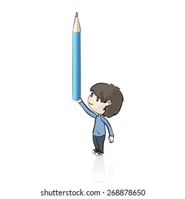Kid holding crayons 