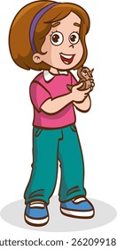 Kid Holding a Cute Bird vector illustration