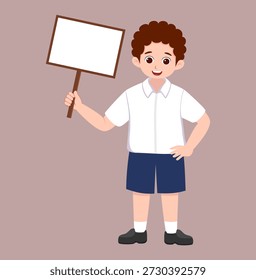 Kid Holding Empty Message Board