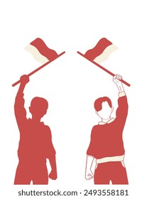 Niño sosteniendo la bandera Ilustración vectorial Rojo Blanco
