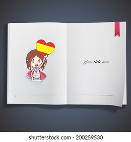 Kid holding a heart flag printed on book