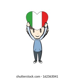 Kid holding a heart flag, Vector design