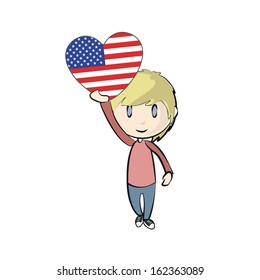 Kid holding a heart flag, Vector design