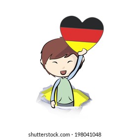 Kid holding a heart flag, Vector design 