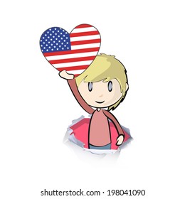 Kid holding a heart flag, Vector design 