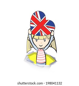 Kid holding a heart flag, Vector design 