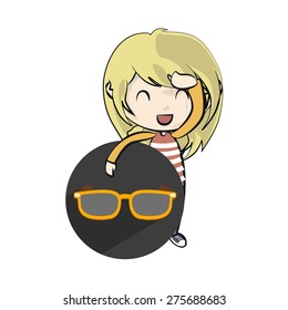Kid holding a icon with glasses