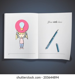 Kid holding icon web printed on book.