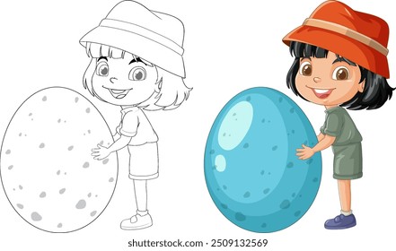Kid holding a large dinosaur egg