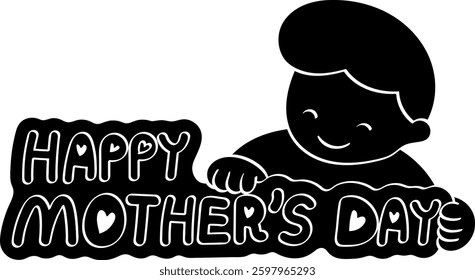 kid holding mother day banner solid mother day doodle illustration