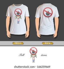Kid holding prohibited sign printed on shirt. Vector design 
