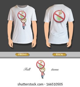 Kid holding prohibited sign printed on shirt. Vector design 