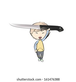 Kid holding a realistic knife. Vector design 