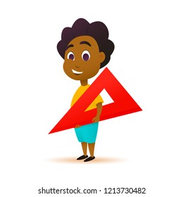 Kid holding a ruler. Illustration in cartoon style. Vector illustation.