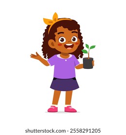 kid holding sprout plant and smile