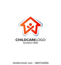 Kid And Home For Childcare Logo Design Template	