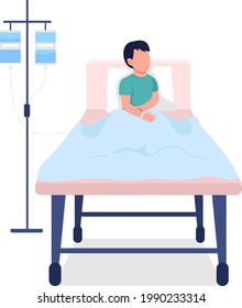 Kid in hospital bed semi flat color vector character. Sick child figure. Full body person on white. Emergency treatment isolated modern cartoon style illustration for graphic design and animation