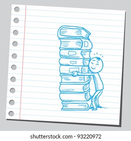 Un chico abrazando una pila de libros