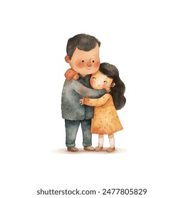 kid hugging father vector illustration in watercolor style