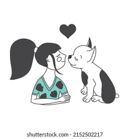 Kid Hugging Pet. Chihuahua Dog lovers Illustration. Happy Little Puppy Adoption. Friendship with Animals. Design For Veterinary Clinic. Embracing Cute Child With Best Friend. Pet Family Portrait.