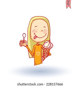  kid with ice cream, vector illustration.