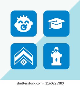 kid icon. 4 kid set with baby, school, speech and military vector icons for web and mobile app