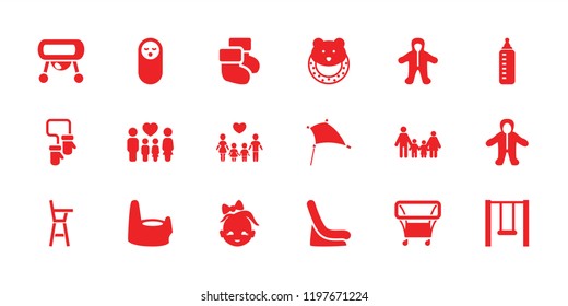 Kid icon. collection of 18 kid filled icons such as baby bottle, baby food, family, swing, kite. editable kid icons for web and mobile.