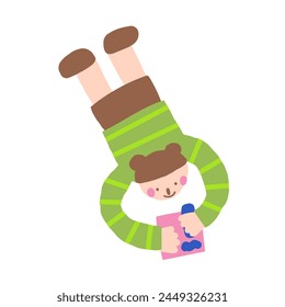 Kid icon. Cute hand drawn doodle isolated child. Girl drawing on paper with pencil background