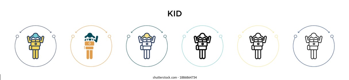 Kid Symbol in vollem, dünnen Linie, Umriss und Strich Stil. Vektorgrafik von zwei farbigen und schwarzen Vektorgrafiken-Designs kann für mobile, iPhone-, web-basierte