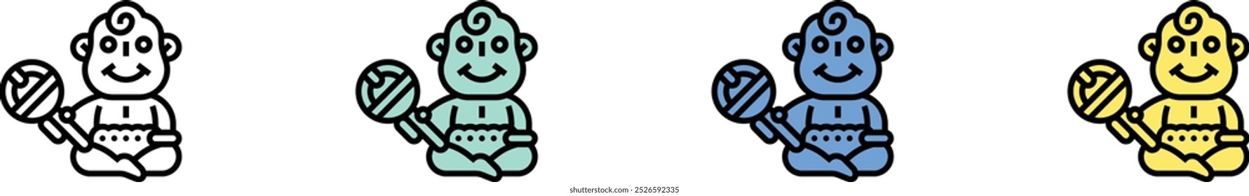 kid icon. Outline, Green, Blue and Yellow Style Design Isolated On White Background