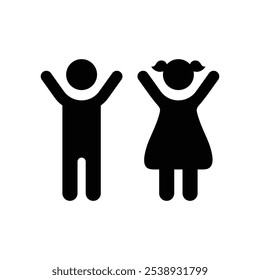 kid icon vector. Boy and girl silhouette vector. Children's silhouette vector art.