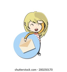 Kid with icon web over white background 