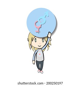 Kid with icon web over white background 
