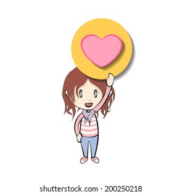 Kid with icon web over white background 