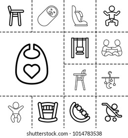 Kid icons. set of 13 editable outline kid icons such as baby, swing, bed mobile