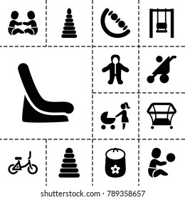 Kid icons. set of 13 editable filled kid icons such as baby stroller, pyramid, playpen, swing