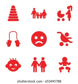 Kid icons set. set of 9 kid filled icons such as baby, pyramid, baby mitten, family, sad smiley