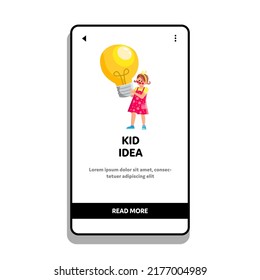 vector de idea de niño. niña, estudiante escolar, niño inteligente bombilla idea web plana ilustración de dibujos animados