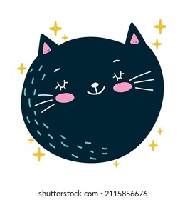 Kid Illustration cat face icon isolated