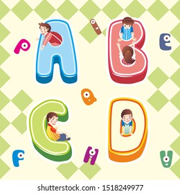 kid illustration play in ABCD alphabet icon. children inside the ABCD alphabet icon element illustration. editable flat design vector.