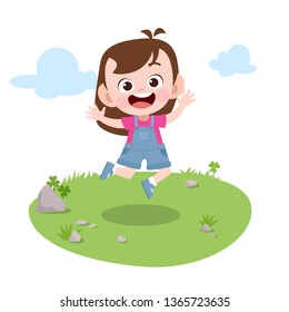 kid jump in the garden vector illustration