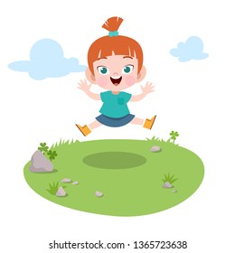 kid jump in the garden vector illustration