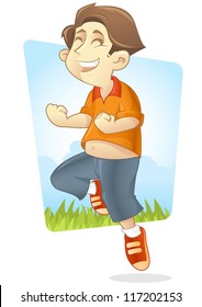 Kid jump with joy, expressing positive emotion.