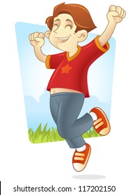Kid jumping happily and joyfully