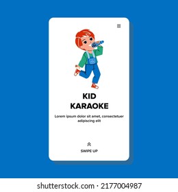 In Kid Karaoke Performing Song Little Boy Vector. Small Preschooler Child Singing In Kid Karaoke. Happiness Character Enjoyment And Relaxation On Children Party Web Flat Cartoon Illustration