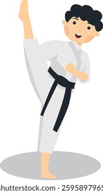 Kid Karate Illustration with Happy Expression. Isolated Vector Character.