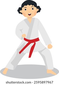 Kid Karate Illustration with Happy Expression. Isolated Vector Character.