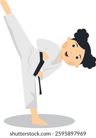 Kid Karate Illustration with Happy Expression. Isolated Vector Character.