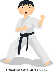 Kid Karate Illustration with Happy Expression. Isolated Vector Character.