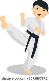 Kid Karate Illustration with Happy Expression. Isolated Vector Character.